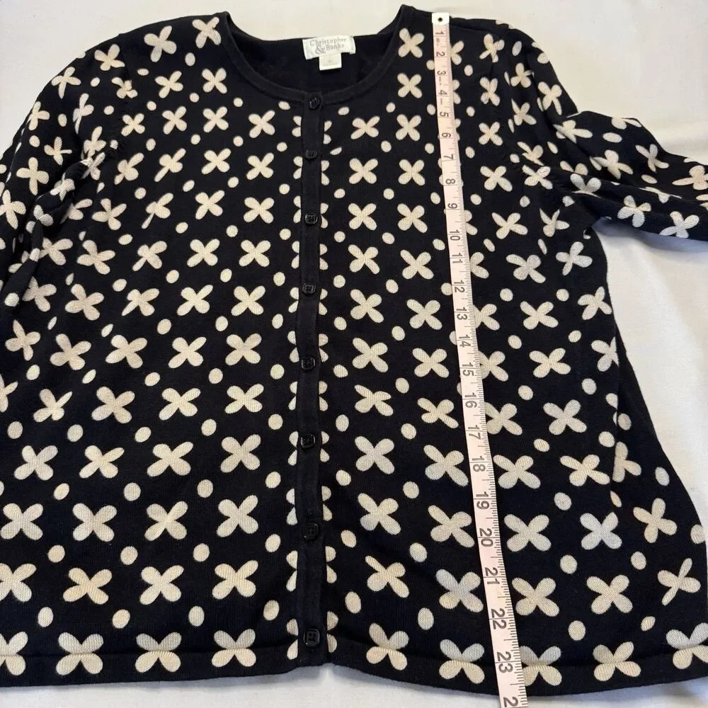 Christopher & Banks Women’s XL Navy Cream Floral Button Front Cardigan Sweater